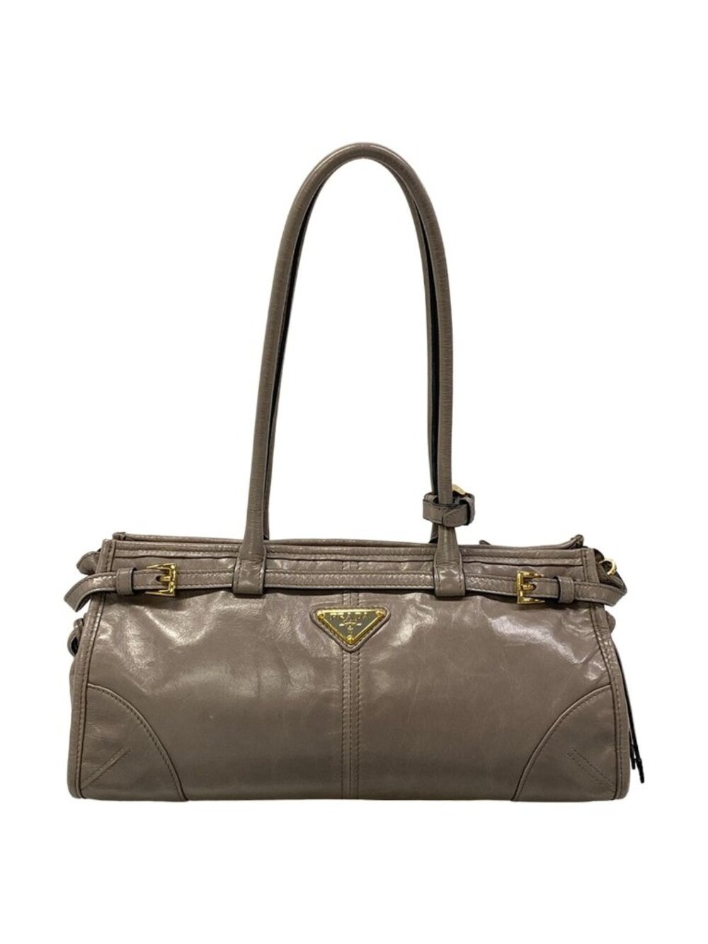 Prada Handbag Bonnie Medium Leather Pewter Gray Vintage Style